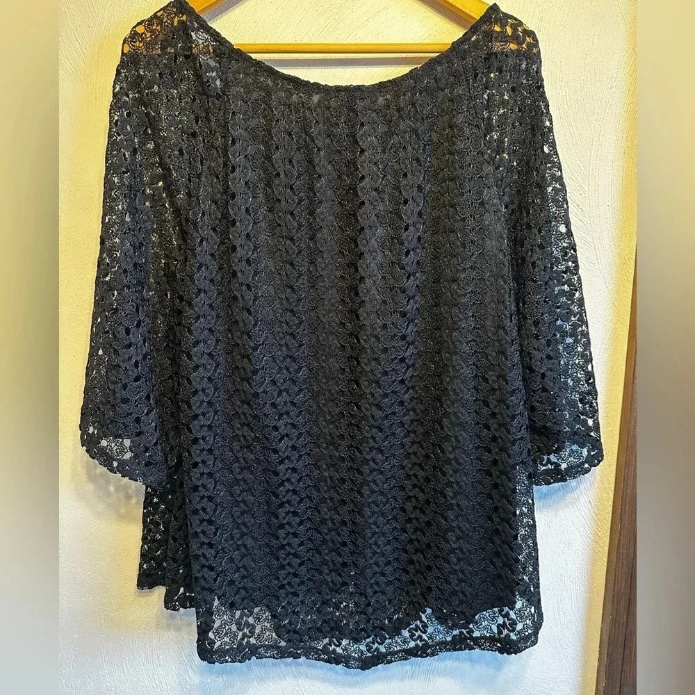Jenni & Marlis Plus Size Black lace dressy tunic top. Size 2X